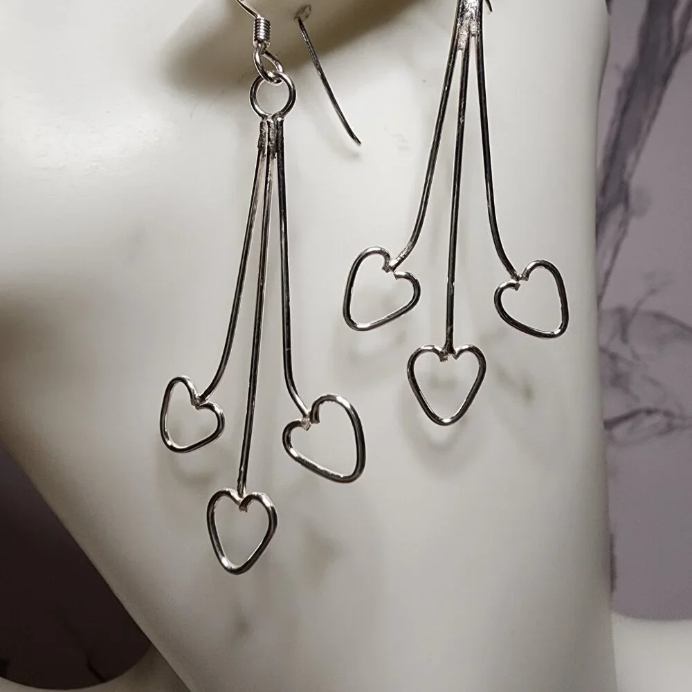 925 Silver Heart Dangle Earrings